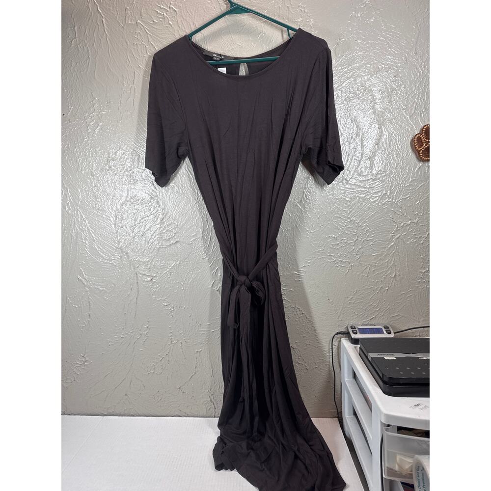 Yana K Womens Harold Brown 3/4 Sleeve‎ V-Neck Midi Wrap Dress One Size NWT